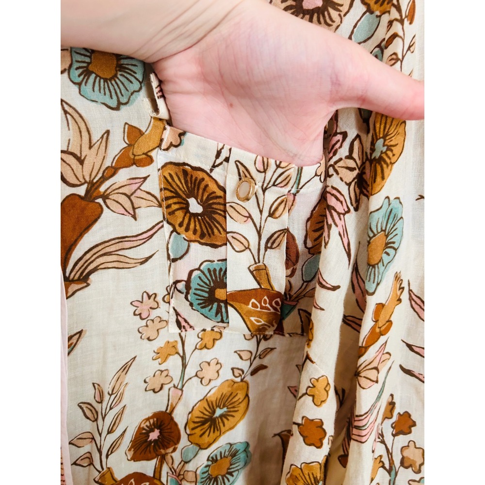 Spartina 449 Claudette Woven Blouse Size L Mercer House Woodblock Floral Cream - Picture 6 of 9